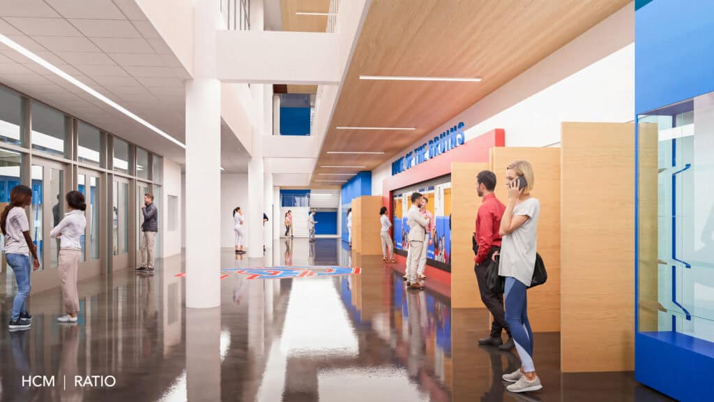 CCHS Rebuild - interior view of gym lobby